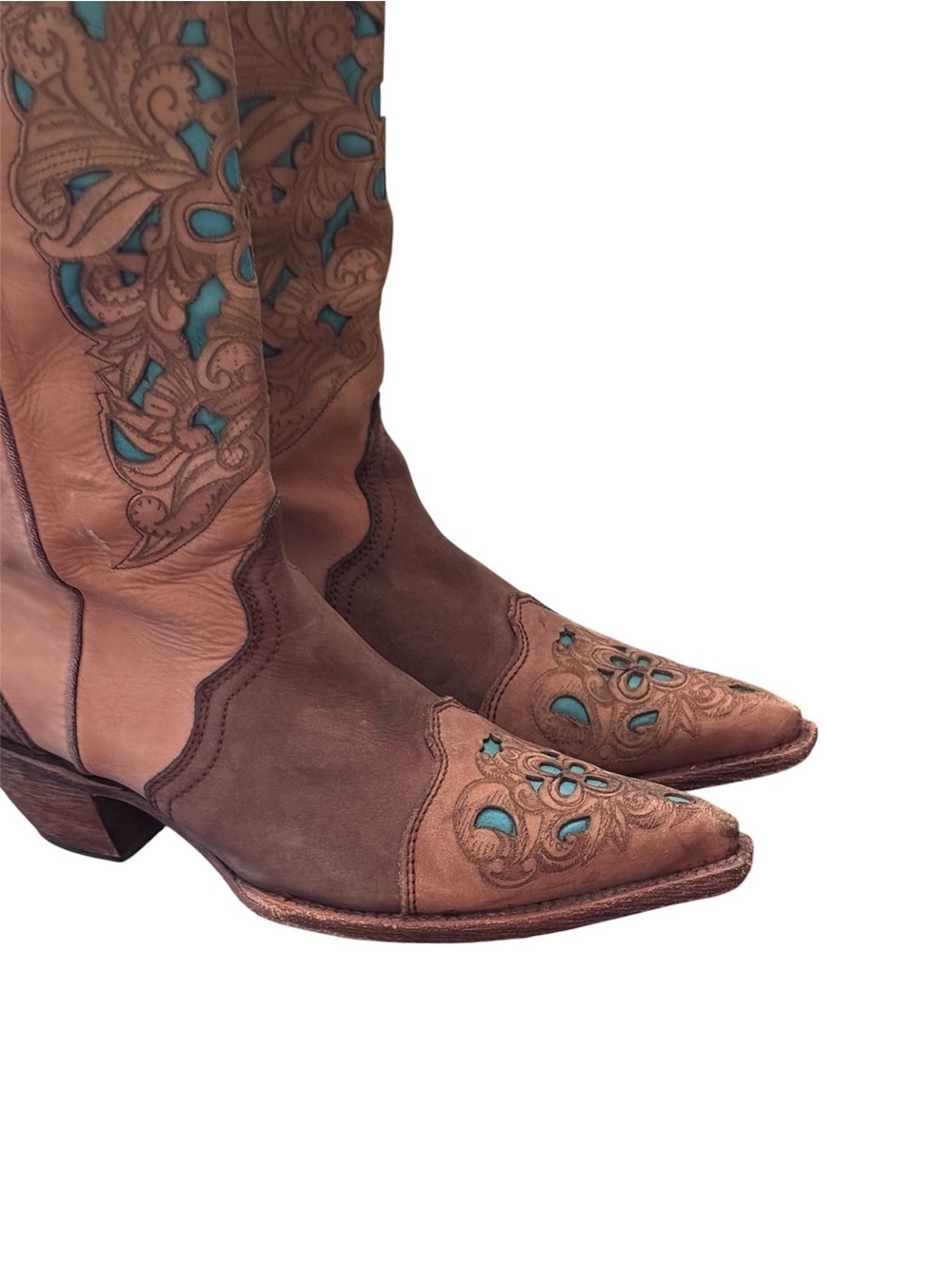 Corral Vintage Brown Turquoise Laser Tool Women's Boots C1620 - Picture 4 of 13